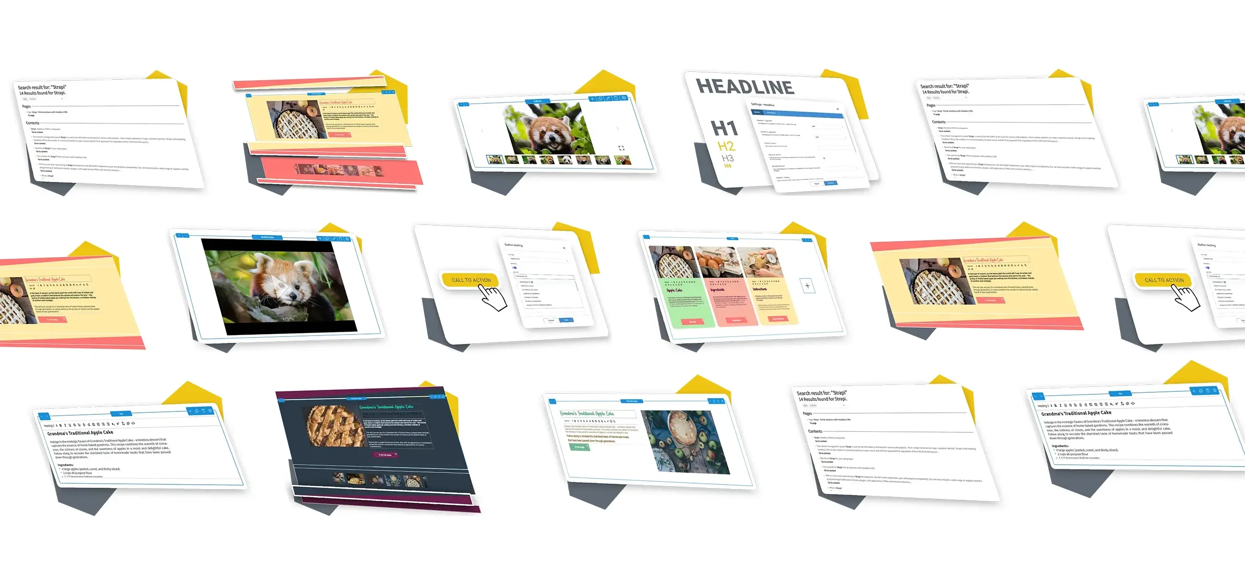 All content elements of the PageBuilder for Strapi in a collage