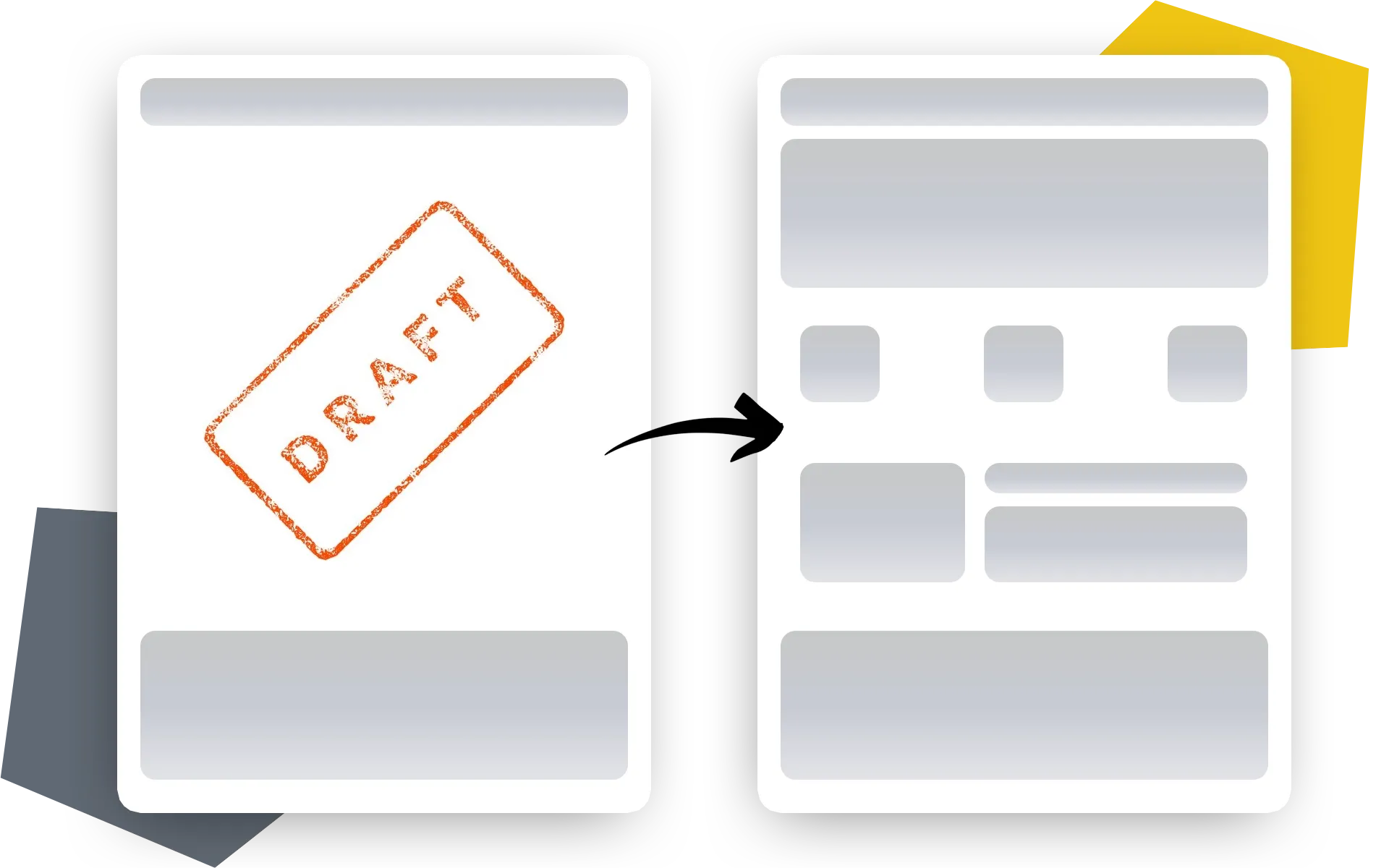 Schema des Draft-Publishing-Modus mit zwei Inhaltsseiten vor und nach dem Mehr-Augen-Prinzip.