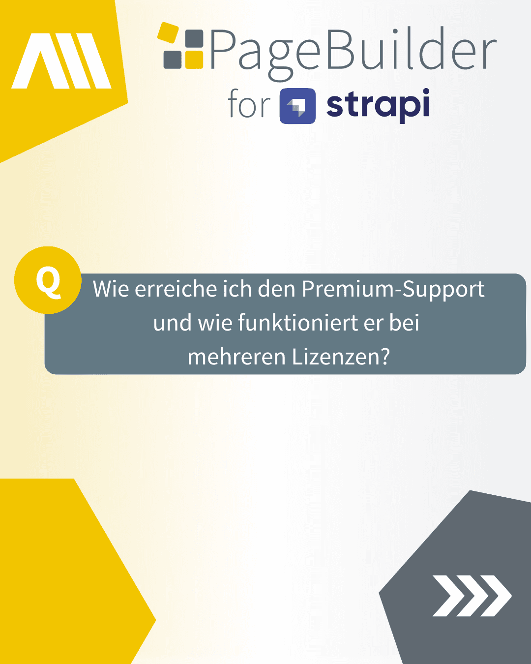 Weiße Schrift auf grauem Hintergrund mit einer Frage zum PageBuilder für Strapi