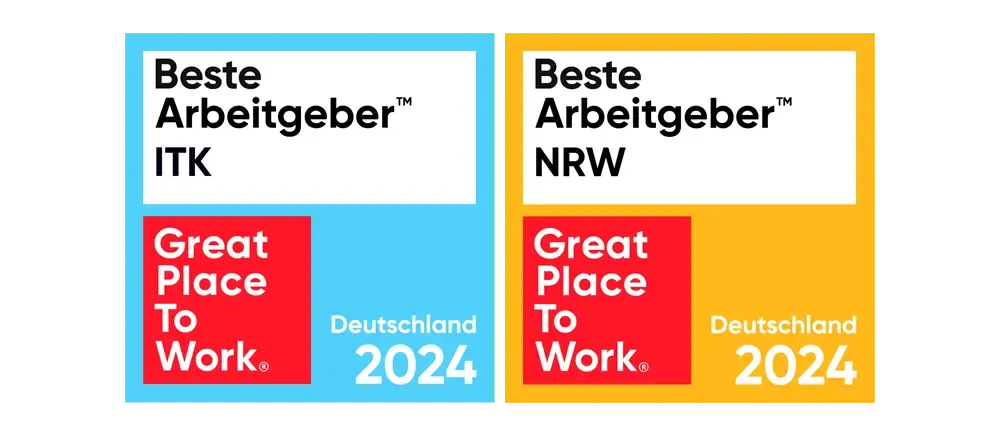 Auszeichnungen für die AM GmbH in den Kategorien Beste Arbeitgeber in der ITK und Beste Arbeitgeber in NRW