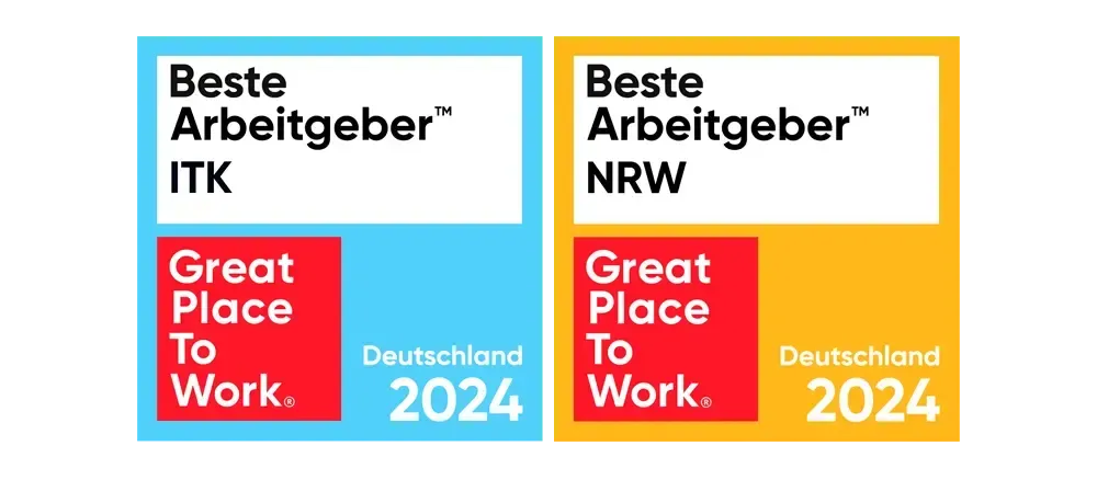 Great Place To Work - Best Employer Awards for AM GmbH in the categories Best Employers in ICT and Best Employers in NRW