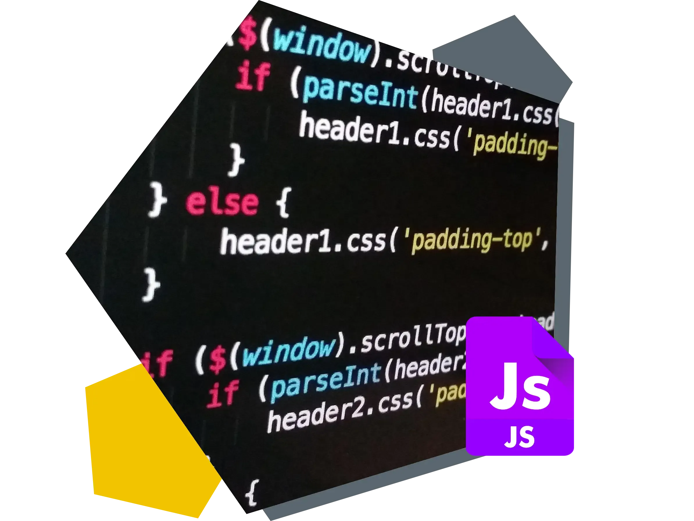 JavaScript Code Ausschnitt Snippet-Ausschnitt eines JavaScript-Codes mit JS-Dateisymbol.