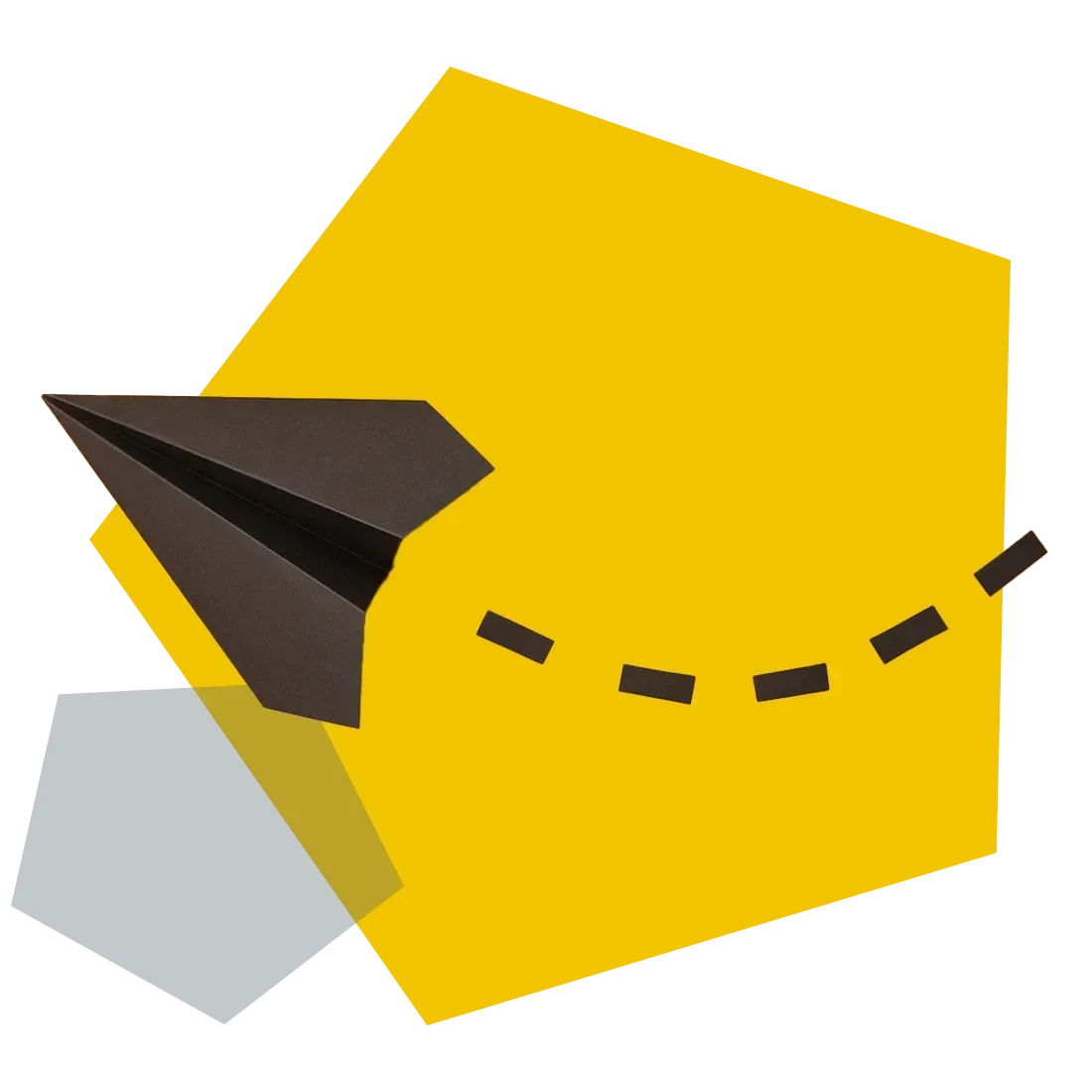 Black paper aeroplane on a yellow background