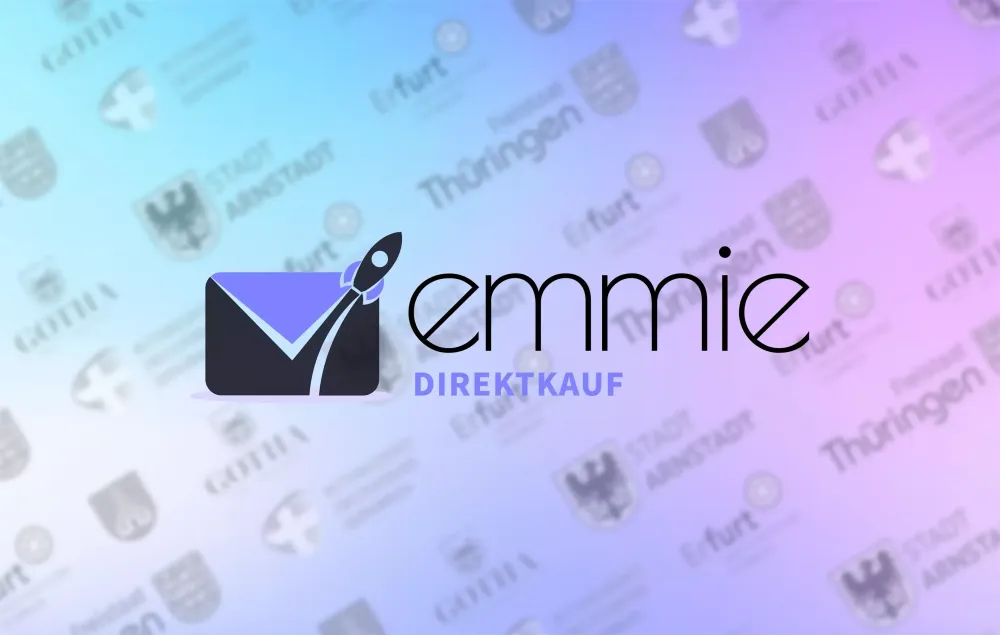 EMMIE - Direktkauf Referenzen EMMIE Direktkauf Logo auf Hintergrund in EMMIE-Farben mit Logos der Referenzkunden.