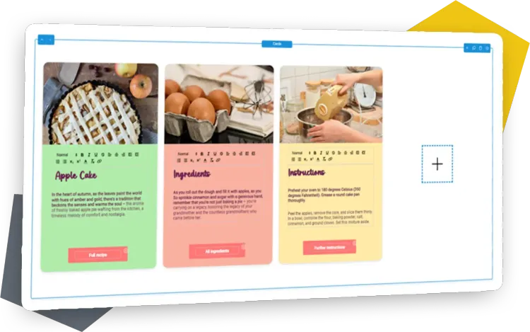 Strapi PageBuilder Cards Screenshot of the content element cards with content stylishly arranged in columns.