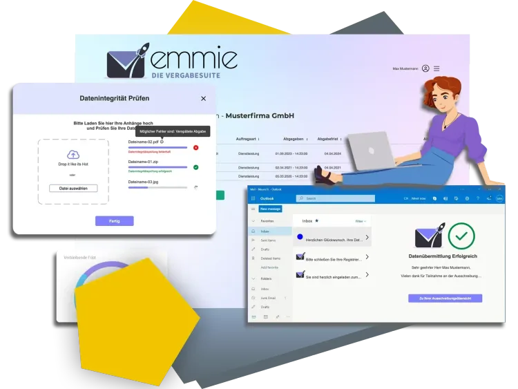 EMMIE Online-Vergabe-Management-Plattform Zusammenstellung von Screenshots unserer Vergabe-Plattform EMMIE.