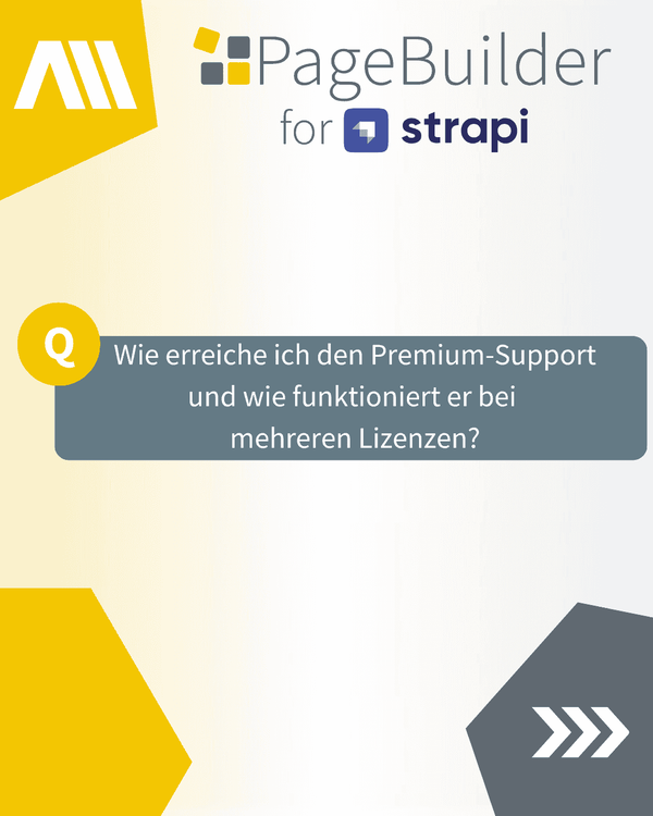 Der Premium-Support für den PageBuilder für Strapi der AM GmbH Weiße Schrift auf grauem Hintergrund mit einer Frage zum PageBuilder für Strapi
