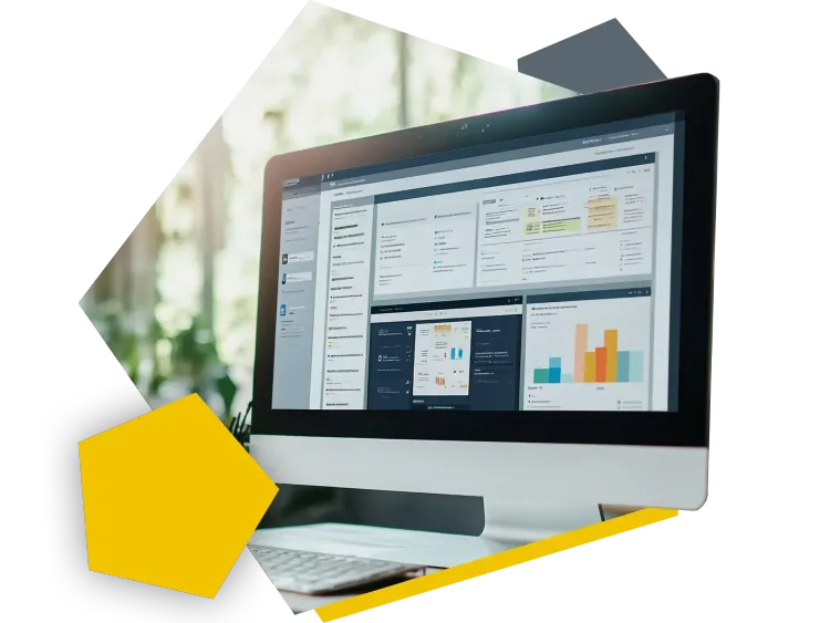Ein Monitor zeigt den modularen Aufbau eines Intranet-Systems von der AM GmbH.