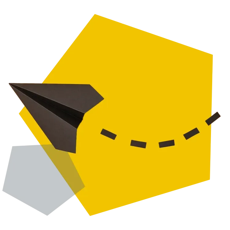 Black paper aeroplane on a yellow background