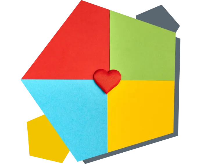 Bunte Zettel mit einem Herz in der Mitte