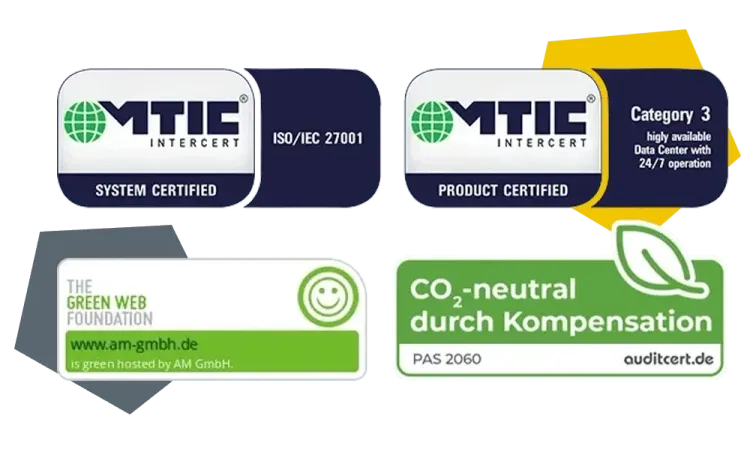MTIC certificates, The Green Foundation Badge and Auditcert certificate for the AM data centers.