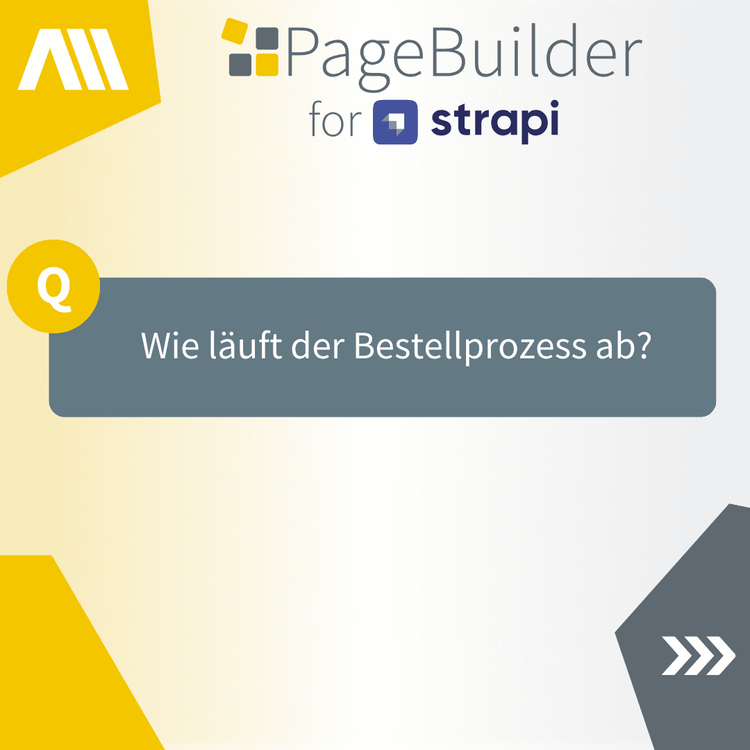 Der Bestellprozess des PageBuilders für Strapi Weiße Schrift auf grauem Hintergrund mit einer Frage zum PageBuilder für Strapi