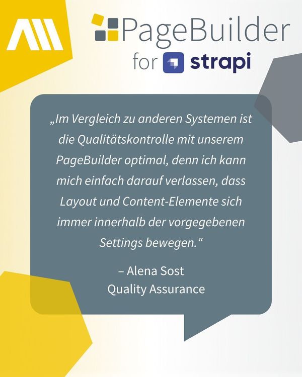 Gut ausgerüstet mit dem PageBuilder der AM GmbH Zitat der Quality Assurance zum Thema PageBuilder