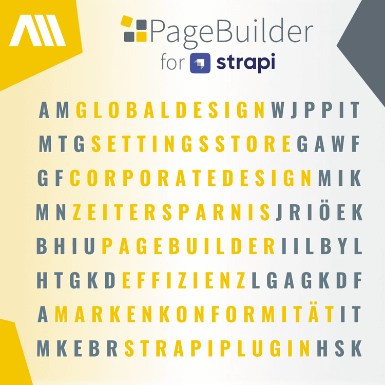 Die Highlights des PageBuilders Viele Buchstaben in zusammenhangsloser Kombination und Buchstaben, aus denen sich Wörter bilden
