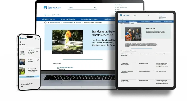 Verschiedene Endgeräte mit dem Responsive Design des neuen Intranets der BGV