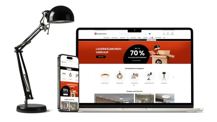 Laptop mit dem SEO- und Performance-optimierten Lampenwelt-Onlineshop
