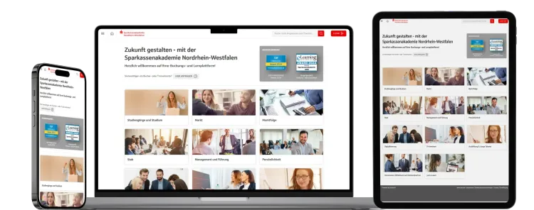Sparkassenakademie NRW Lernplattform Ecadia Responsive Darstellung der neuen Ecadia-Lernplattform auf verschiedenen mobilen Endgeräten