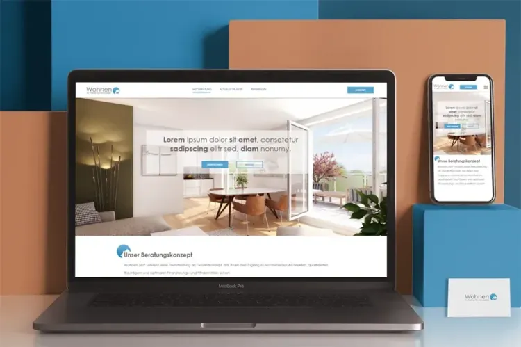 Laptop and smartphone with open website in responsive design