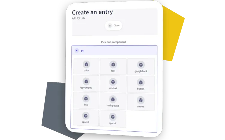 Strapi PageBuilder Global Design Settings Store View of the settings from the Global Design Settings Store for individual content elements with icons.