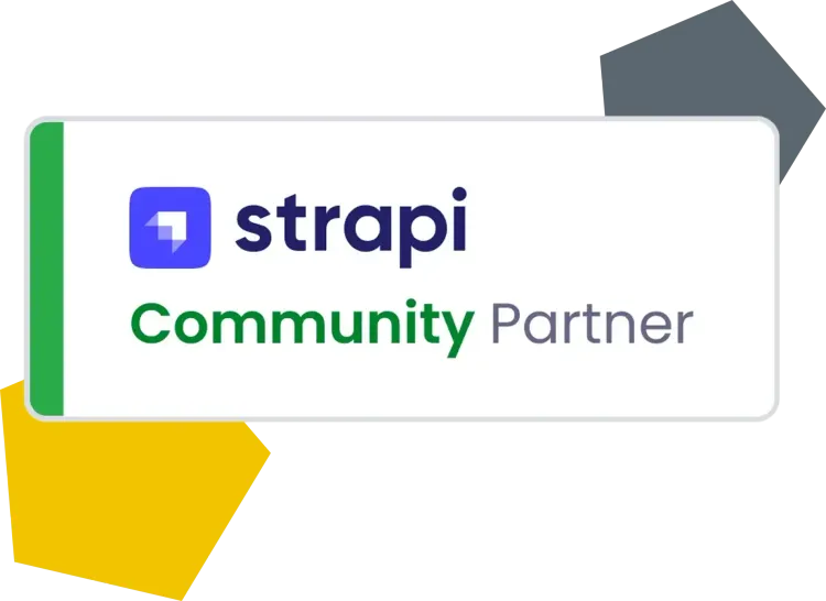 Strapi-Logo mit Partner-Schriftzug für Headless CMS Webportale von der AM GmbH.