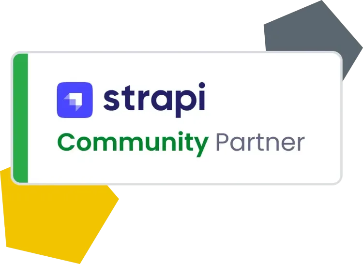Strapi Partner in Deutschland Strapi-Logo mit Partner-Schriftzug für Headless CMS Webportale von der AM GmbH.
