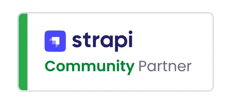 Strapi Partner in Germany Strapi logo with partner label for Headless CMS web portals from the AM GmbH.