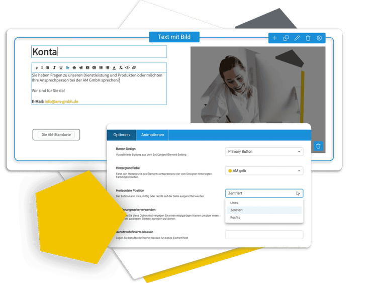 Screenshot vom WYSIWYG-Editor im PageBuilder zum Erstellen individueller Inhalte.