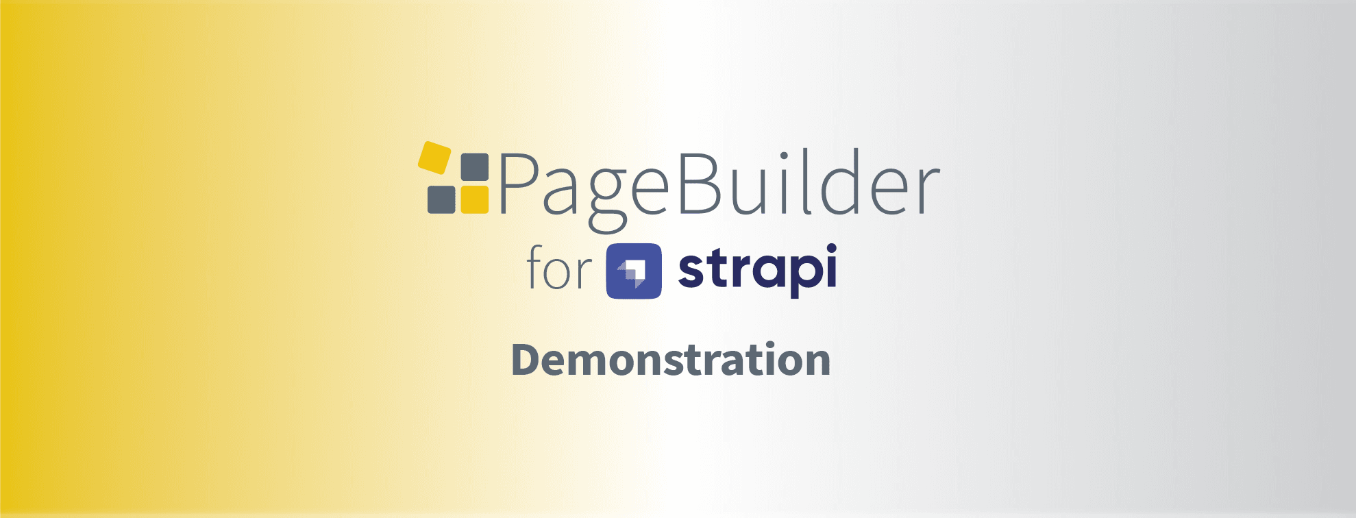 PageBuilder for Strapi Logo with lettering Demonstration and colour gradient left and right.