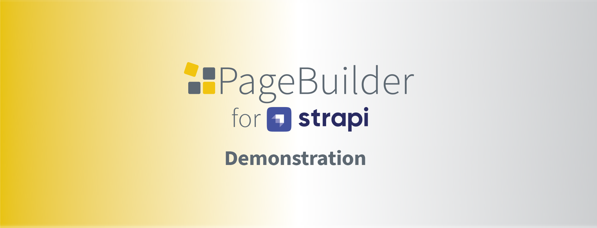 PageBuilder für Strapi Logo mit Schriftzug Demonstration sowie Farbverlauf links und rechts.