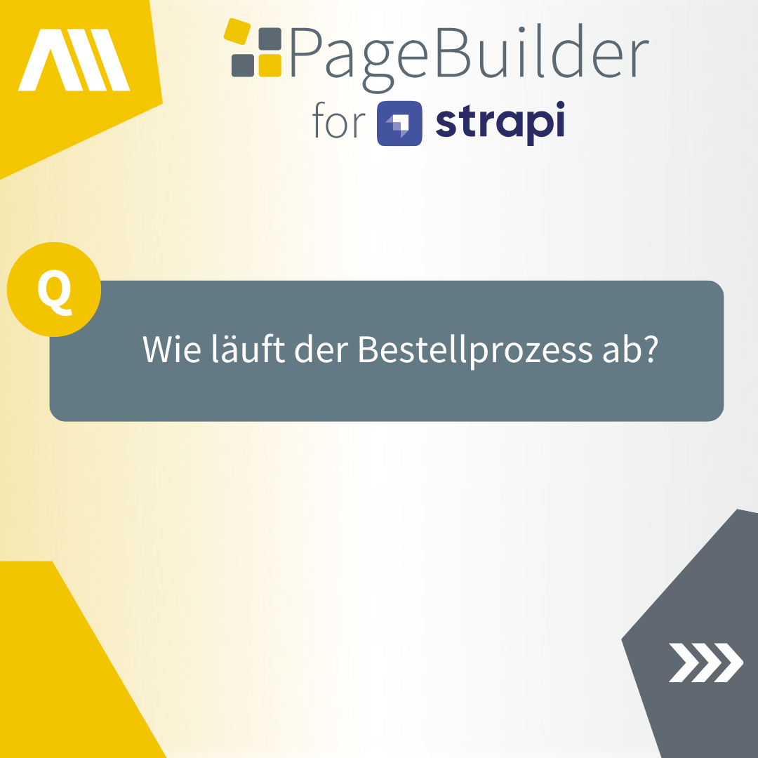 Weiße Schrift auf grauem Hintergrund mit einer Frage zum PageBuilder für Strapi