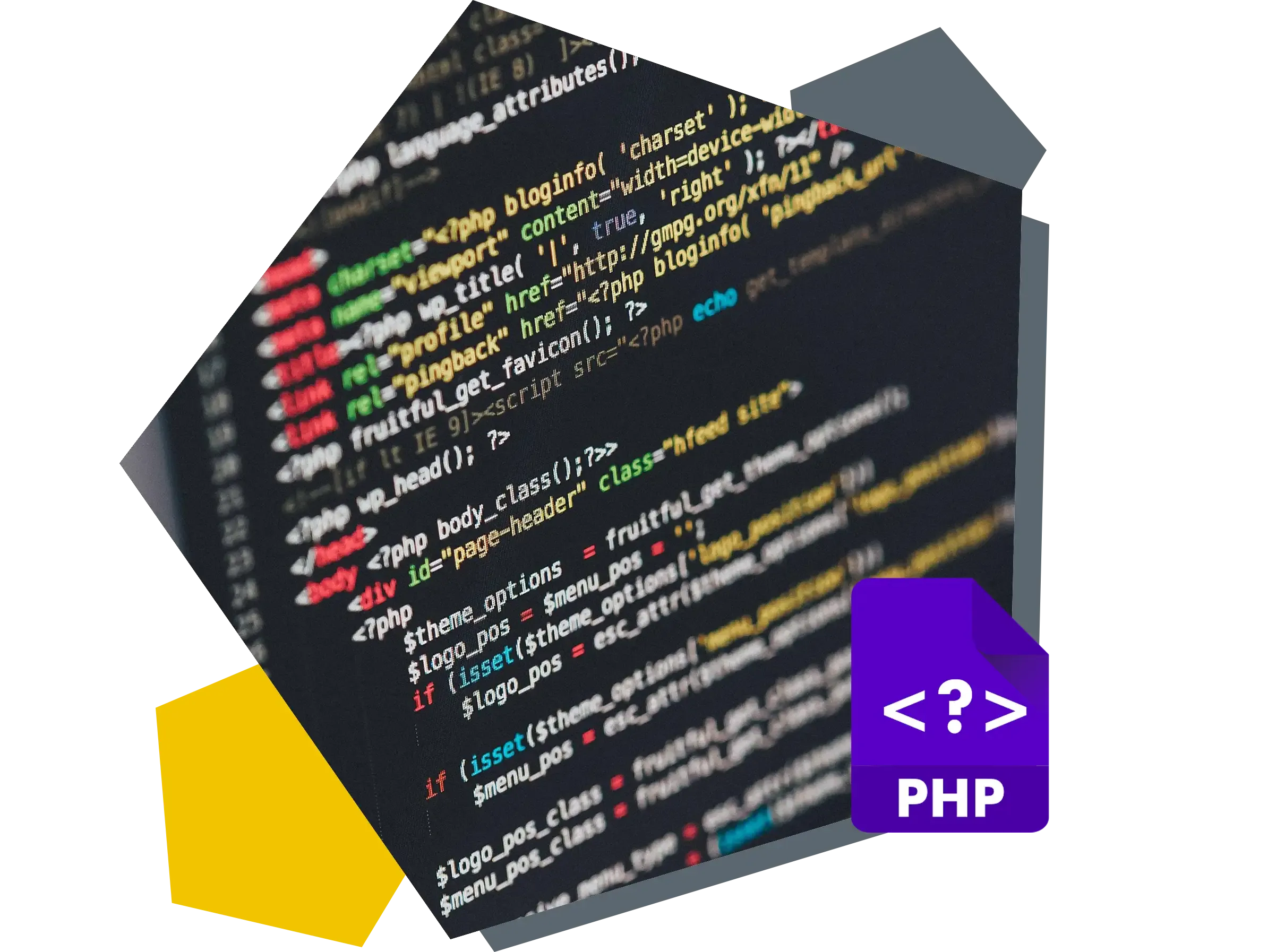 PHP Code Ausschnitt Ausschnitt eines PHP Code Snippets mit PHP-Dateisymbol.
