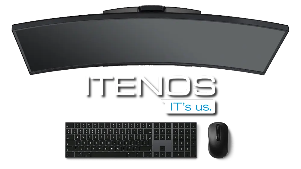 Ein Arbeitsplatz mit Itenos-Logo zeigt die enge Unternehmensvernetzung durch die neue Inhouse-IT der AM GmbH