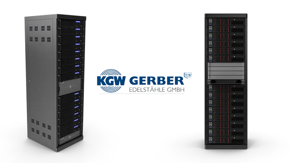 New IT infrastructure for KGW Gerber Edelstähle GmbH Two server towers with the logo of KGW Gerber Edelstähle GmbH