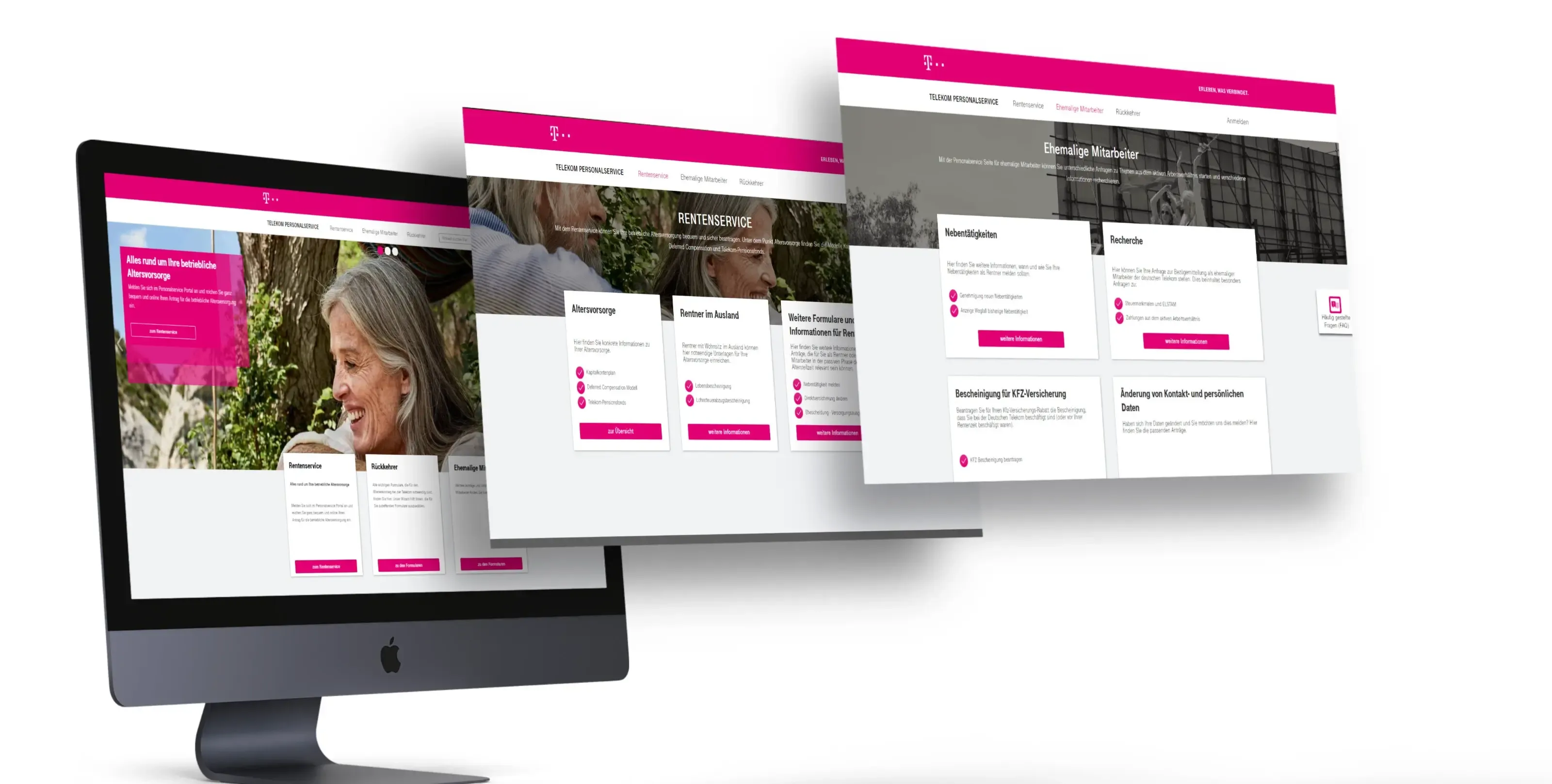 Prototyping mit Wireframes für das Telekom Personalportal Monitor mit verschiedenen Ebenen des Personalportals der Telekom