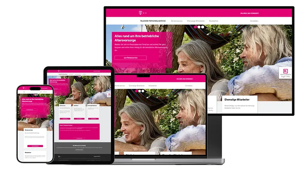 Responsive design of the Telekom HR portal Several end devices show the Telekom staff portal on their displays
