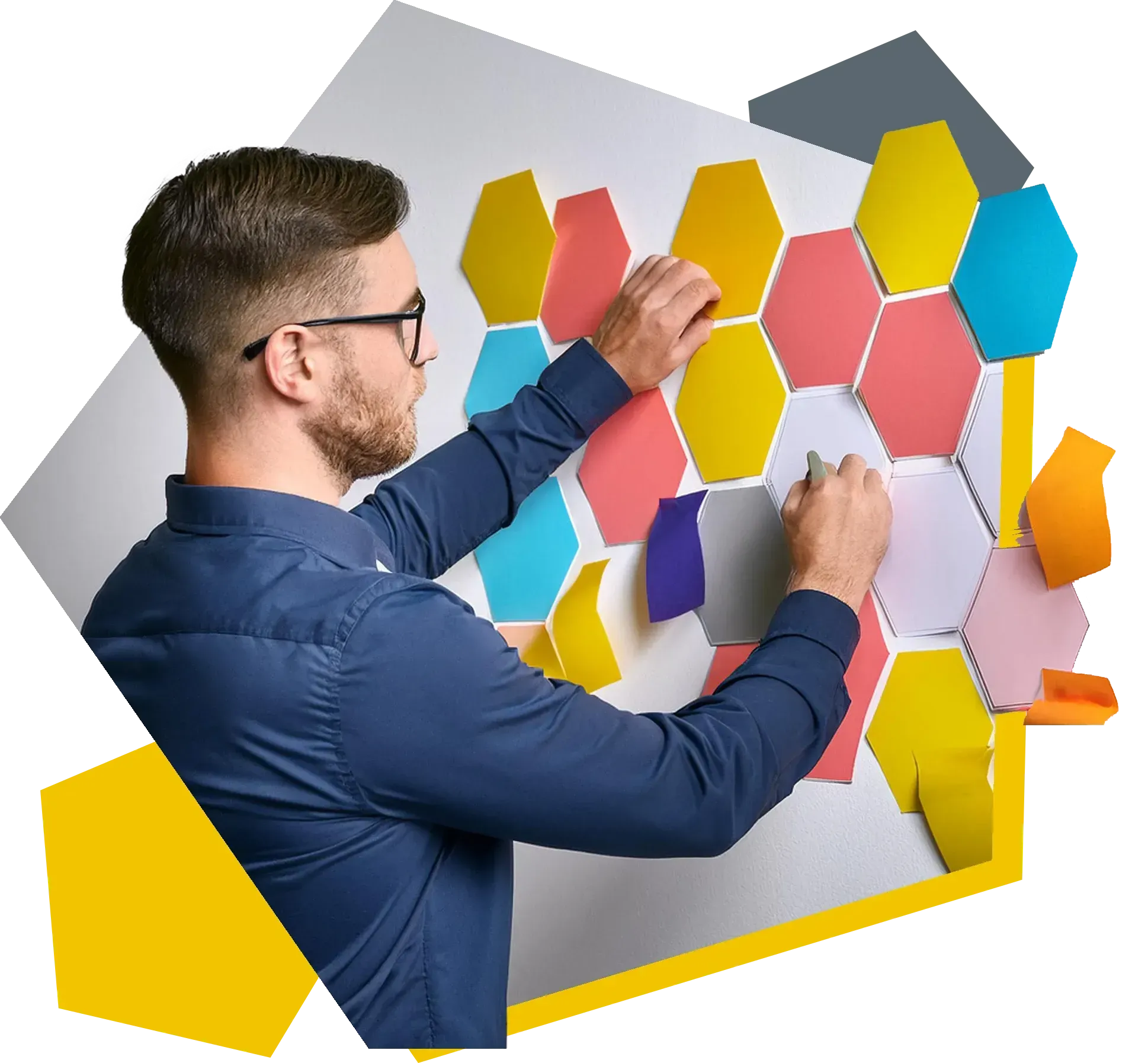 AM GmbH employee plans and develops strategic concepts using a colorful diagram Creative concept development at AM GmbH