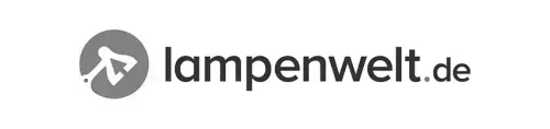 Lampenwelt Logo Grauer Kreis mit stilisierter Lampe und Pfeil, rechts daneben Schriftzug lampenwelt.de