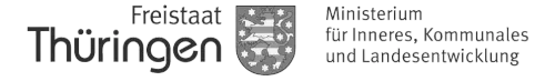 Logo vom Freistaat Thüringen mit Zusatzbezeichnung des Ministeriums für Inneres, Kommunales und Landesentwicklung.