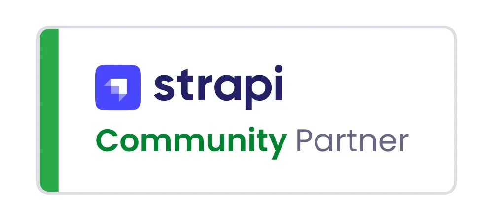 Strapi Partner in Germany Strapi logo with partner label for Headless CMS web portals from the AM GmbH.