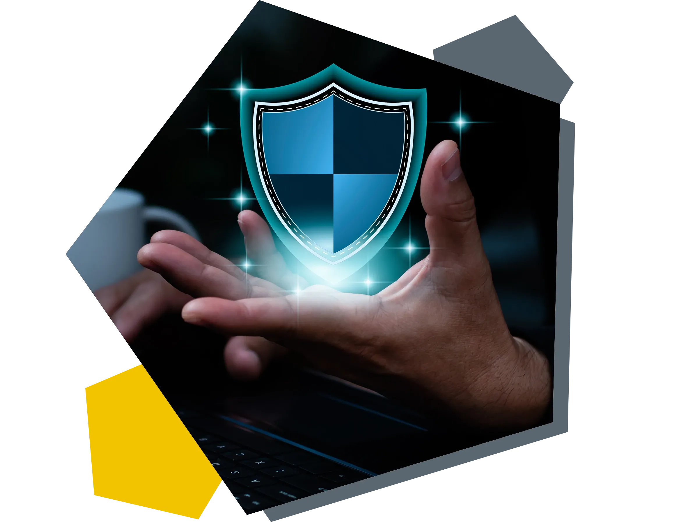 Microsoft-Security-Siegel als Hologramm auf einer Hand.