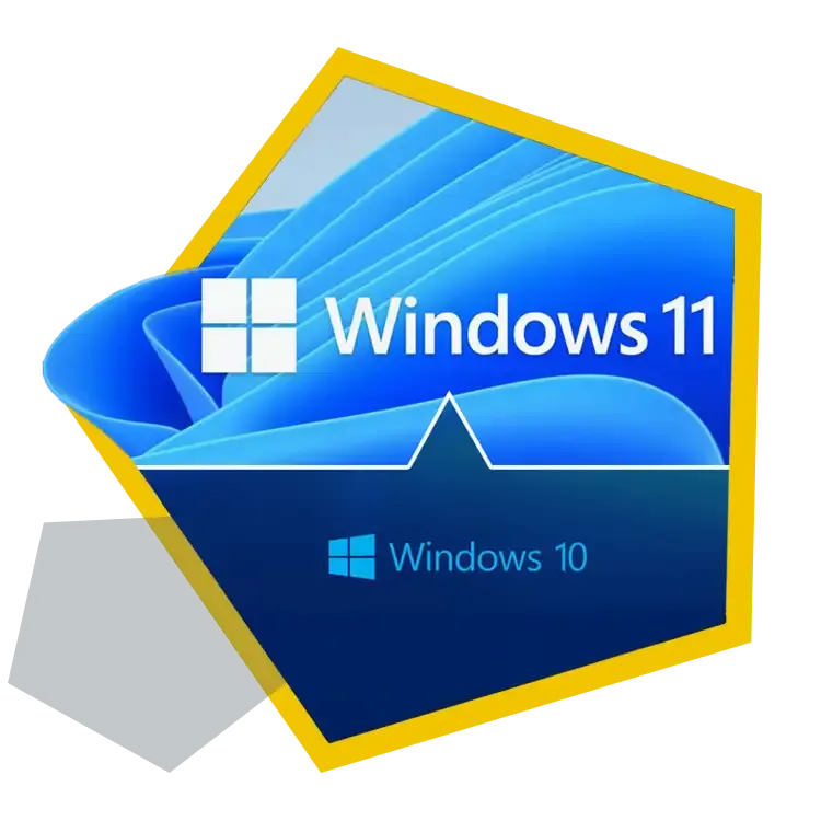 Windows 11 Upgrade von Windows 10 Windows 10 Logo unten mit Pfeil nach oben zum Windows 11 Logo.