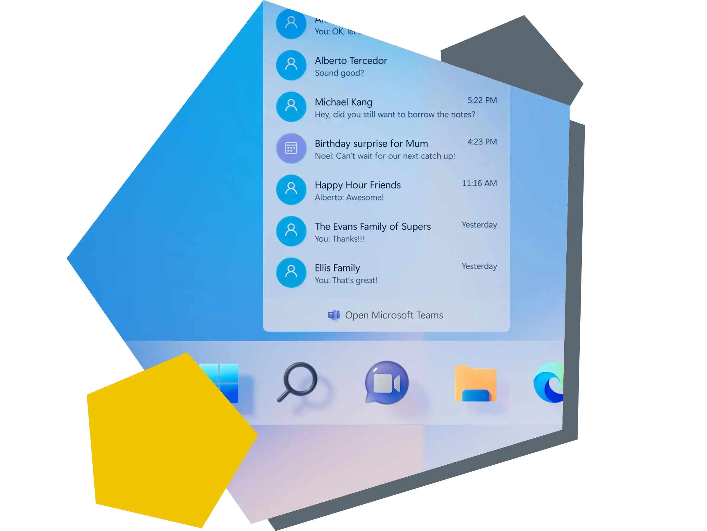 Windows 11 mit Team Benachrichtigung Microsoft Teams Benachrichtigungen auf einem Windows 11 Desktop.